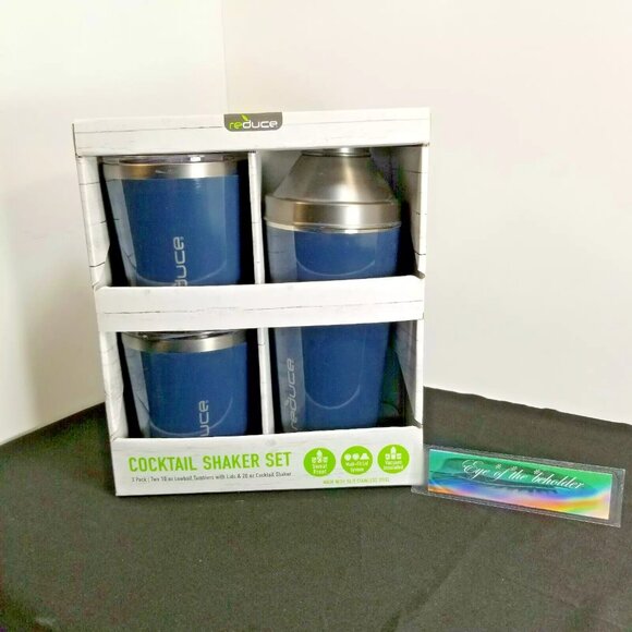 Reduce Cocktail 3-Piece Shaker Set with 10-oz. Lowball Tumblers (Slate) - NEW - Picture 1 of 7